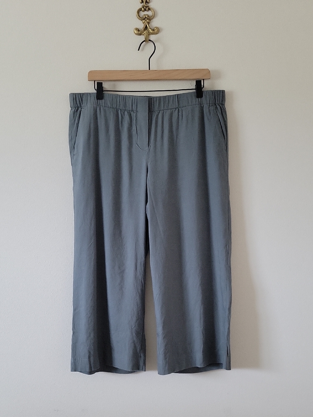 J Jill Green Linen Blend Pull-on Cropped Wide Leg Pants Size Large Petite LP